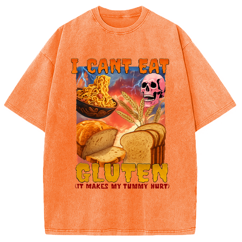 Modecanvas I Can't Eat Gluten Funny Meme Washed T-Shirt-modecanvas