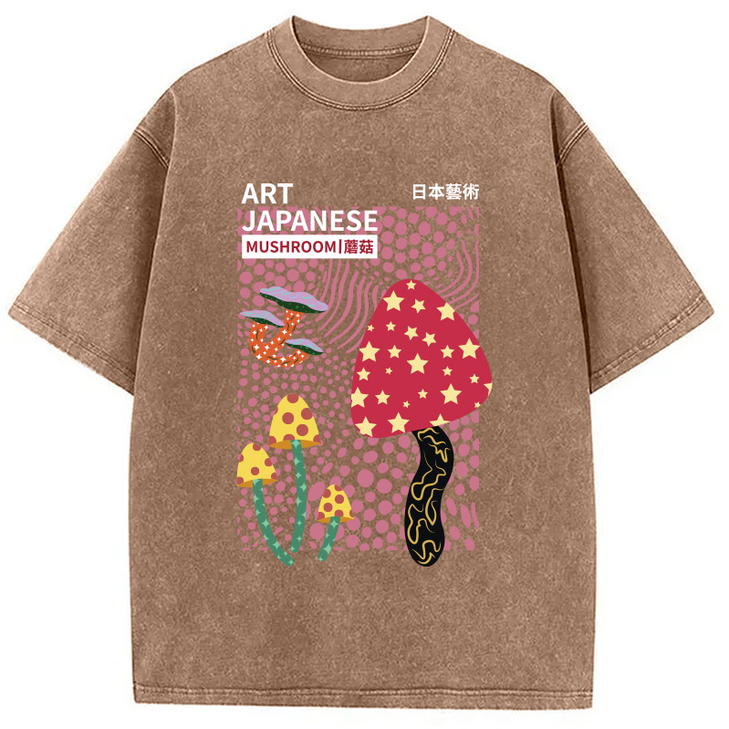 Modecanvas Japanese Art Mushroom Vintage Washed T-Shirt