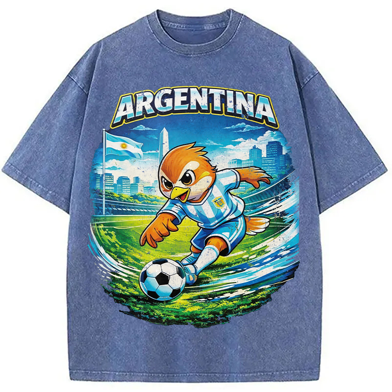 Modecanvas Argentina Rooster Soccer DTG Printing Washed T-Shirt