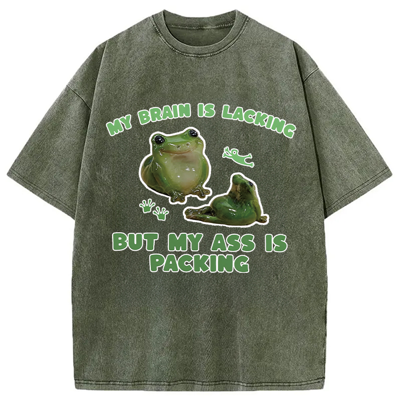 Modecanvas My Brain Is Lacking Funny Frog Meme DTG Printing Washed T-Shirt