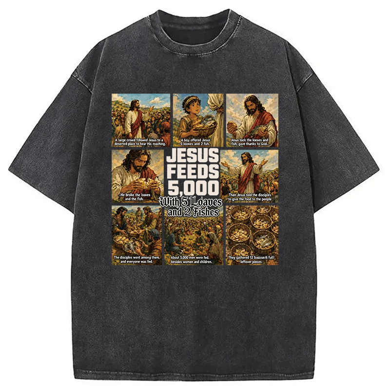 Modecanvas Jesus Feeds 5000 DTG Printing Washed T-Shirt