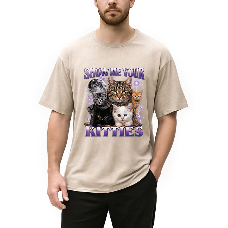 Modecanvas Show Me Your Kitties DTG Printing Washed T-Shirt