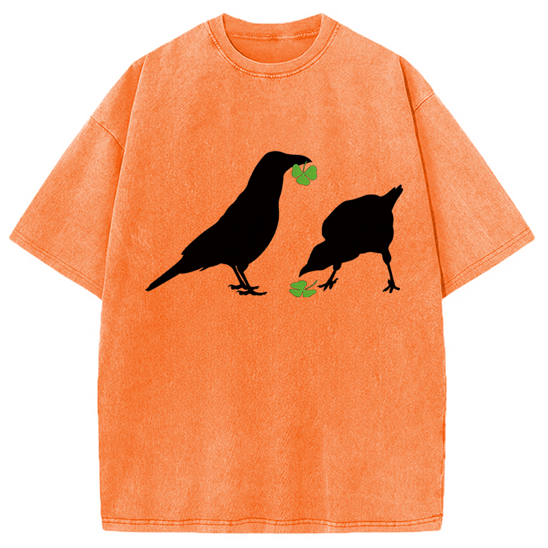 Modecanvas Green Shamrock Crows DTG Printing Washed T-Shirt