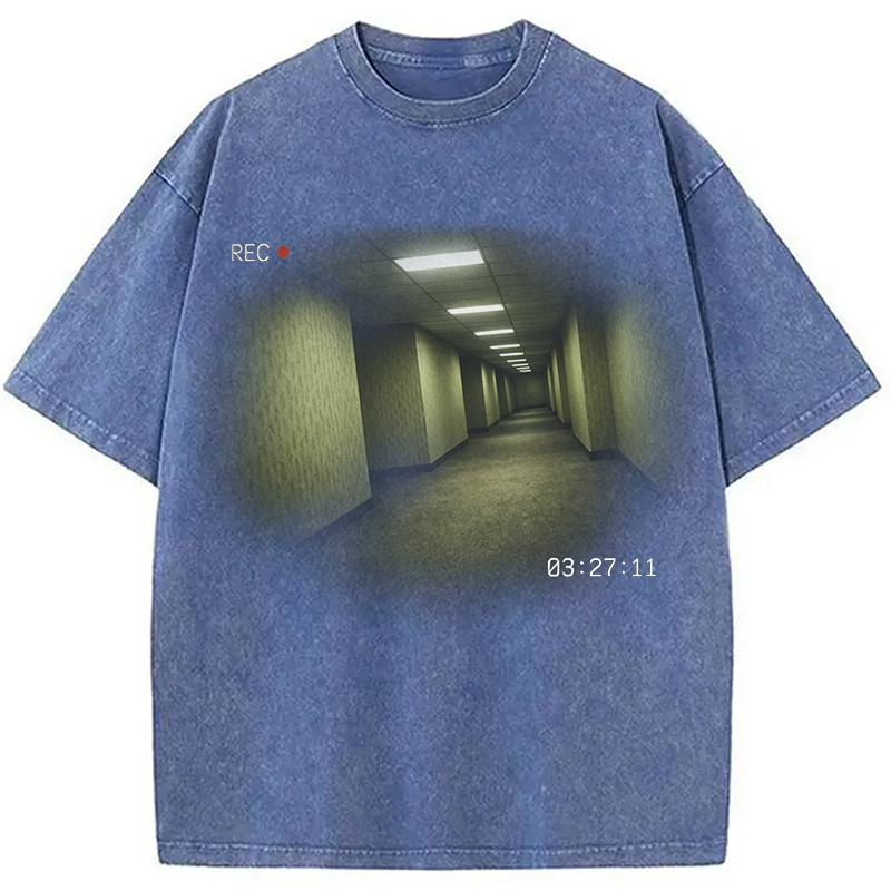 Modecanvas Backrooms Horror DTG Printing Washed T-Shirt-modecanvas