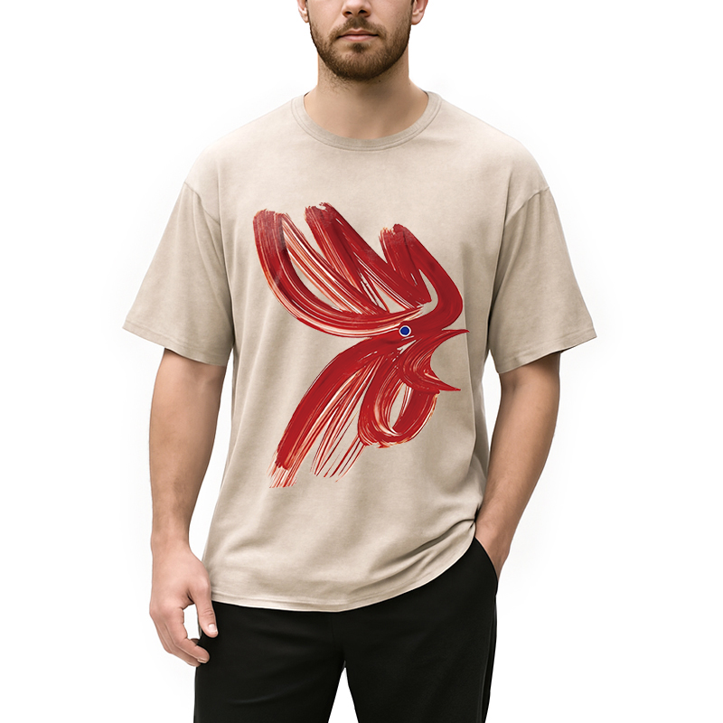 Modecanvas Calligraphy Art Chicken DTG Printing Washed T-Shirt