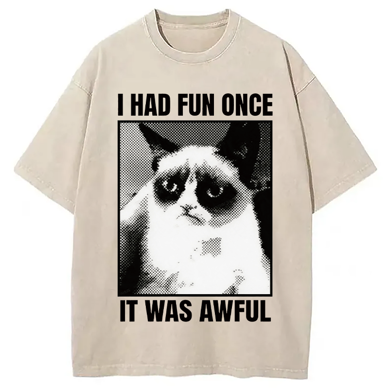 Modecanvas I Had Fun Once It Was Awful Cat Meme DTG Printing Washed T-Shirt