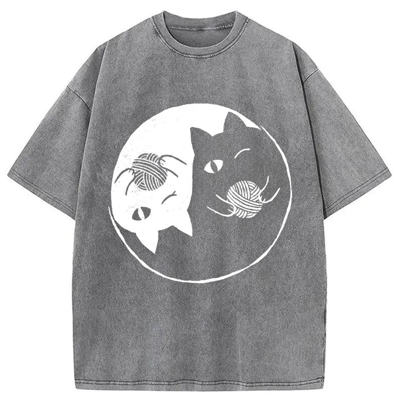 Modecanvas Yin Yarn Cat Washed T-Shirt-modecanvas