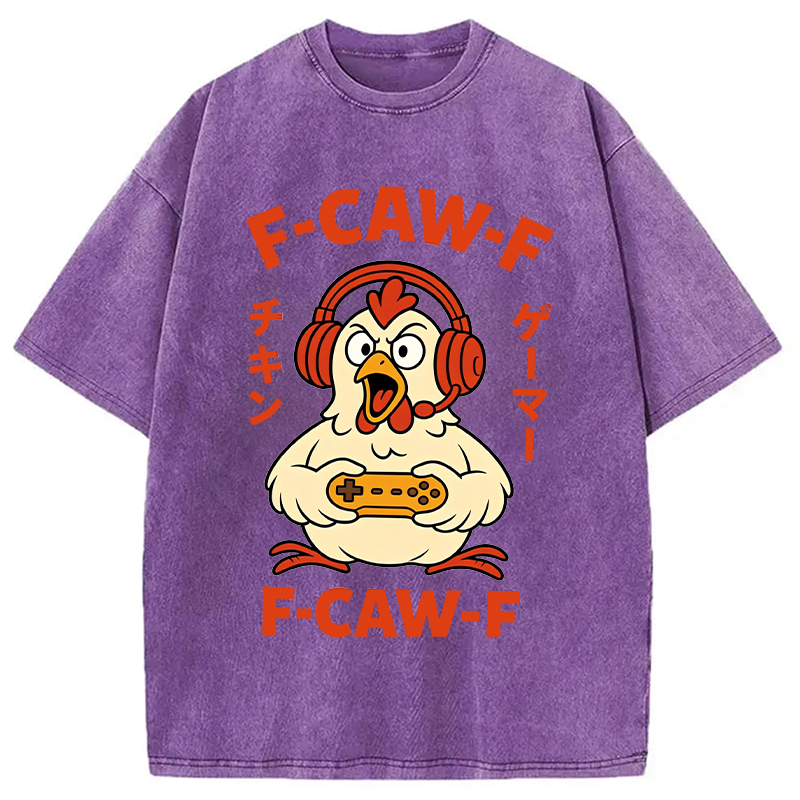 Modecanvas F-Caw-F Chicken Gamer Funny DTG Printing Washed T-Shirt
