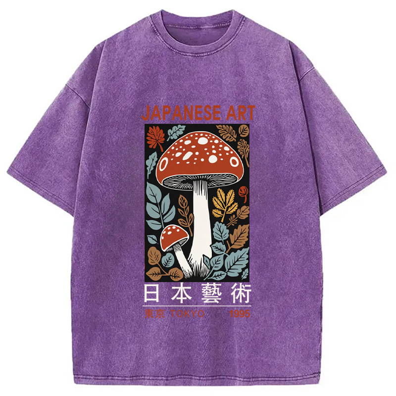 Modecanvas Fall Forest Mushroom Washed T-Shirt