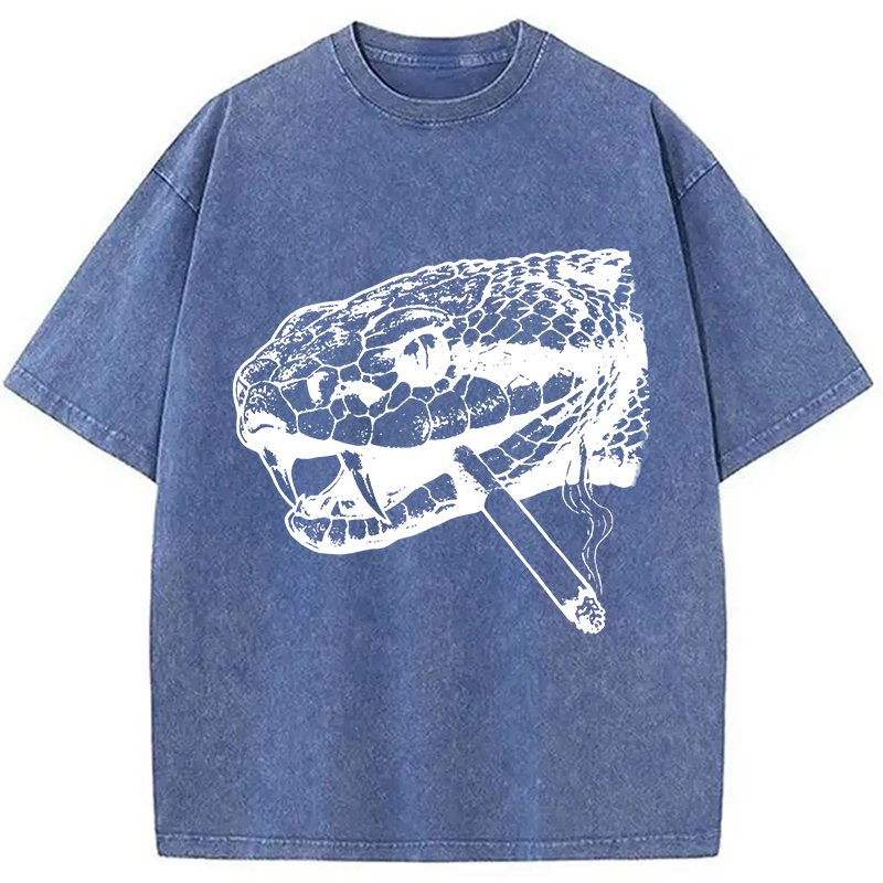 Modecanvas Snake Smoke Vintage DTG Printing Washed T-Shirt