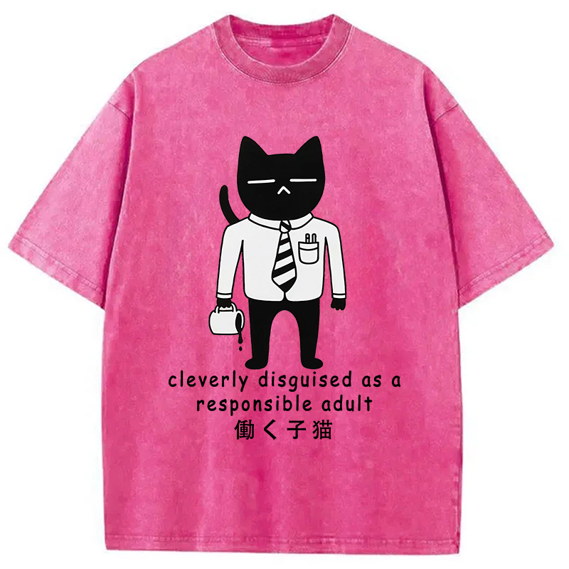 Modecanvas Cat At Work Japan Washed T-Shirt