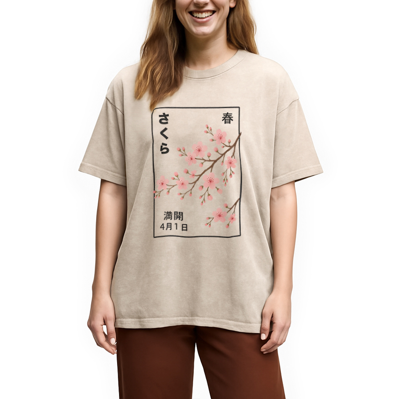 Modecanvas Cherry Blossom Spring Full Washed T-Shirt