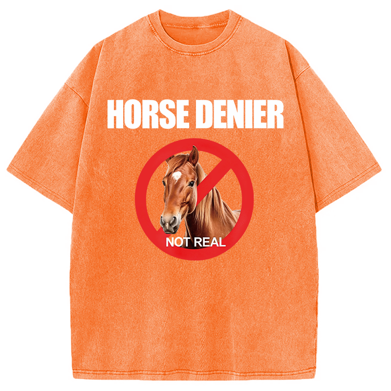 Modecanvas Horse Denier Funny Horses Washed T-Shirt-modecanvas