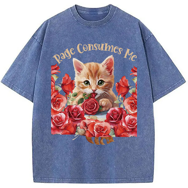 Modecanvas Rage Consumes Me Cat DTG Printing Washed T-Shirt