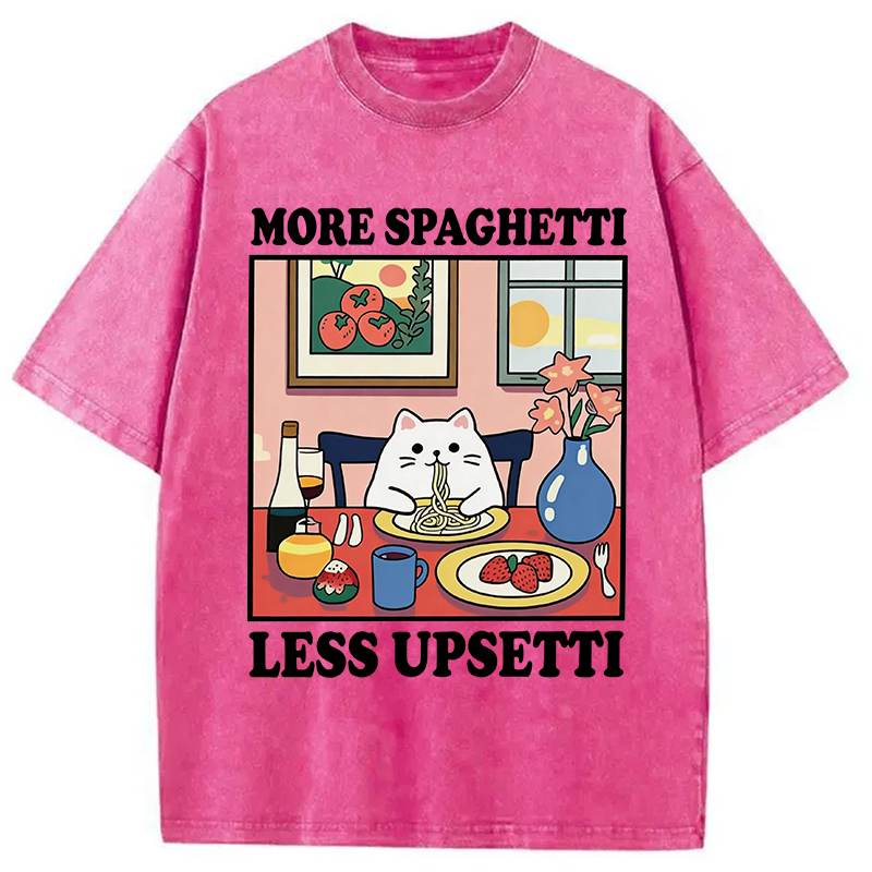Modecanvas More Spaghetti Less Upsetti Cute Cat DTG Printing Washed T-Shirt