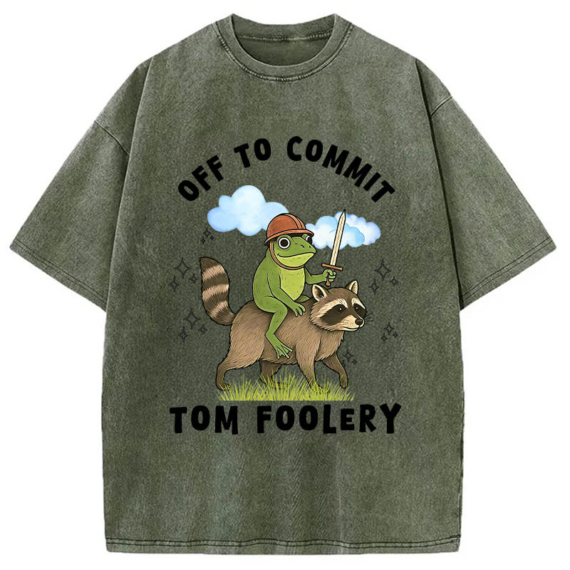 Modecanvas Funny Frog Raccoon Sarcastic Meme Washed T-Shirt
