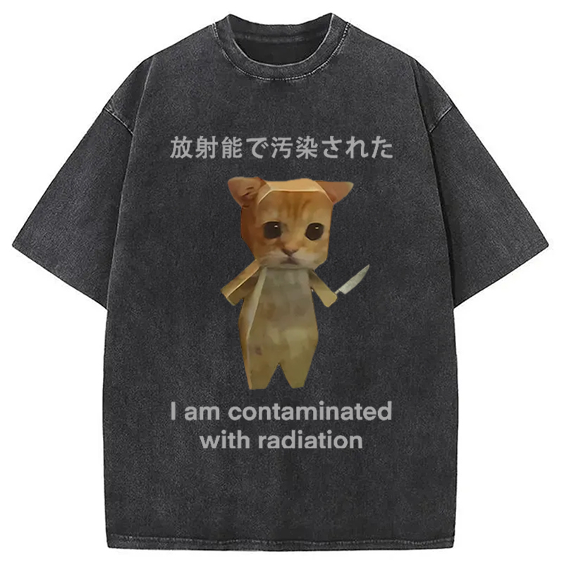 Modecanvas Kitten Contaminated By Radiation Washed T-Shirt-modecanvas
