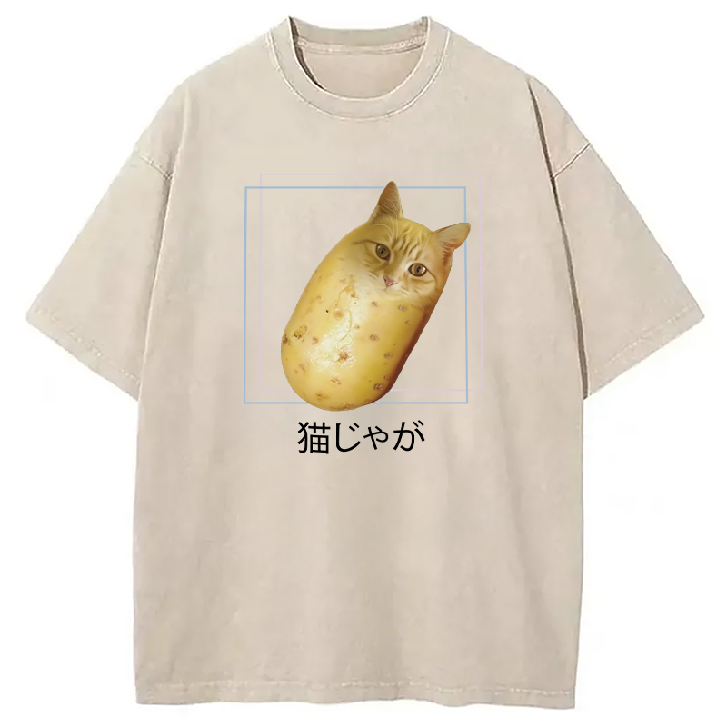 Modecanvas Silly Potato Cat Funny Meme Washed T-Shirt
