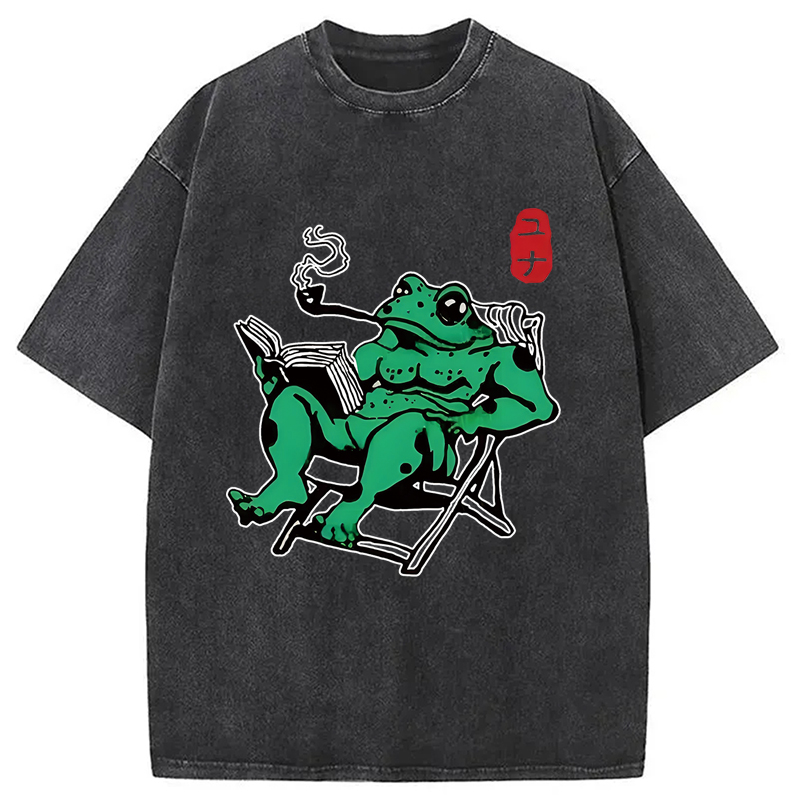 Modecanvas Muscle Frog Reading Washed T-Shirt