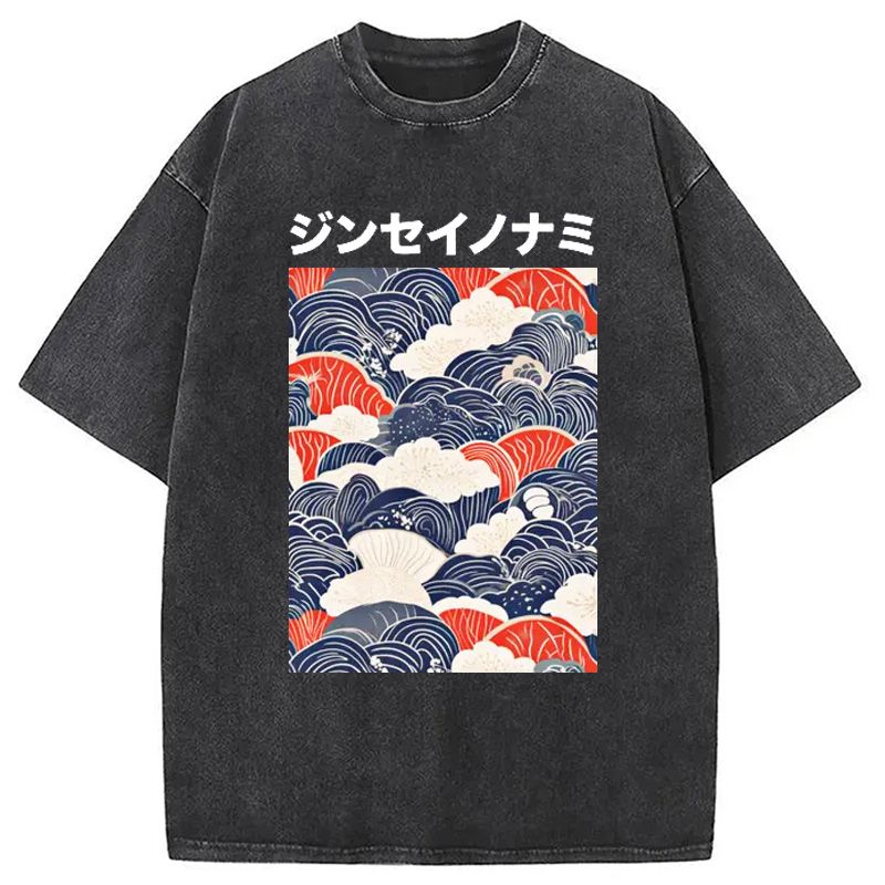 Modecanvas Japanese Wave Cloud Washed T-Shirt