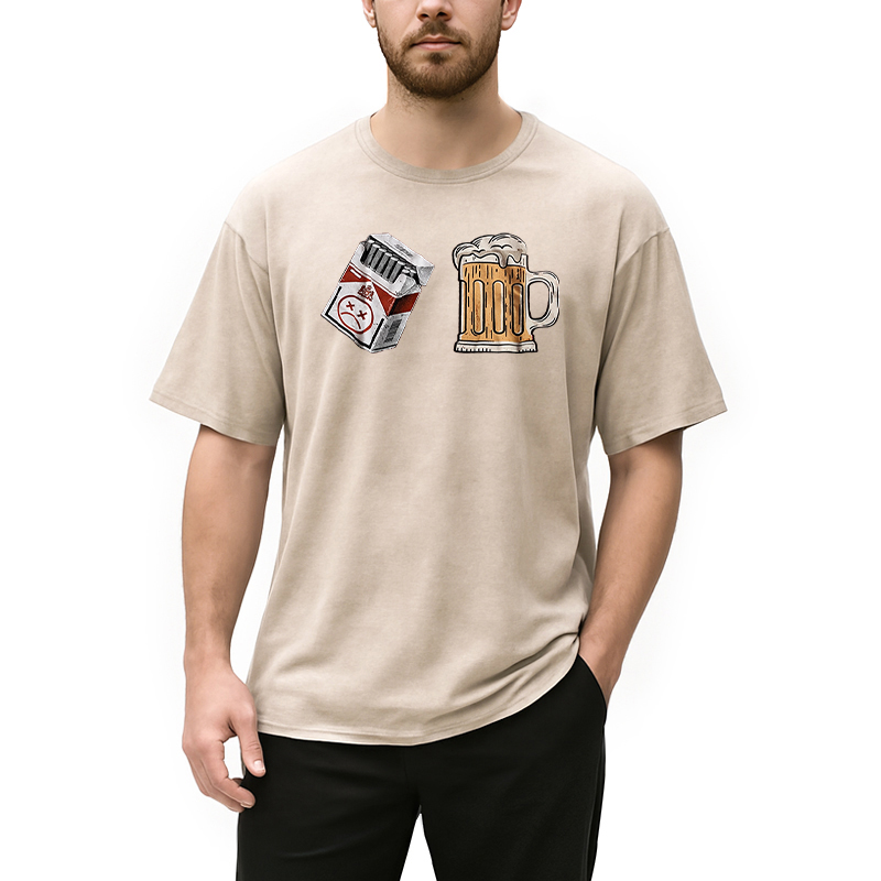 Modecanvas Cigarette and Beer Breakfast Combo Joke Washed T-Shirt