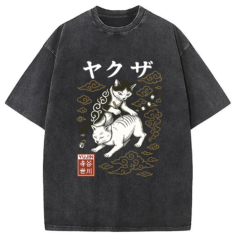 Modecanvas Tattoo Cat Washed T-Shirt