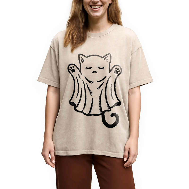 Modecanvas Cat Ghost Washed T-Shirt