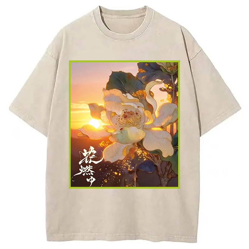 Modecanvas Lotus Adorned With Golden Specks DTG Printing Washed T-Shirt