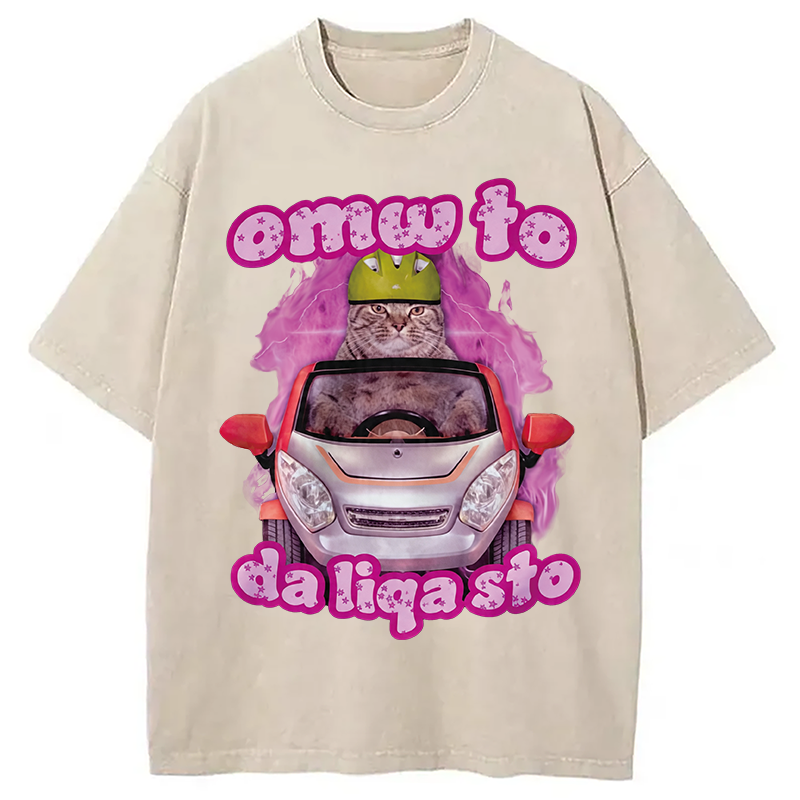 Modecanvas Only The Will To Funny Cat Meme DTG Printing Washed T-Shirt