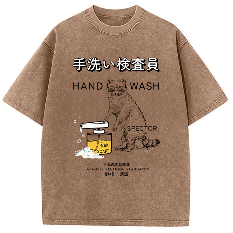 Modecanvas Raccoon Hand Wash Inspector DTG Printing Washed T-Shirt-modecanvas