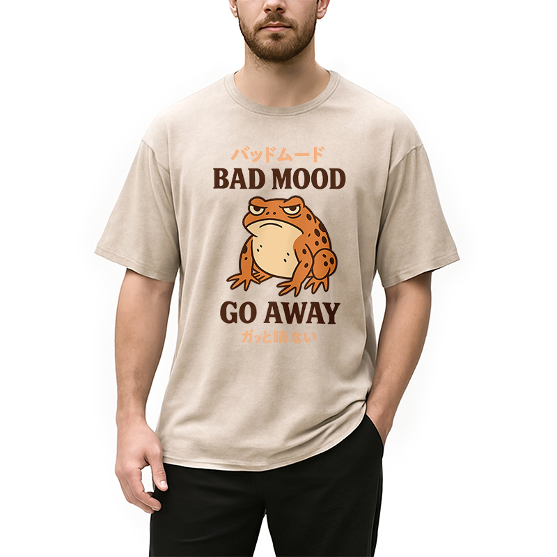 Modecanvas Bad Mood Go Away Japanese Meme Washed T-Shirt