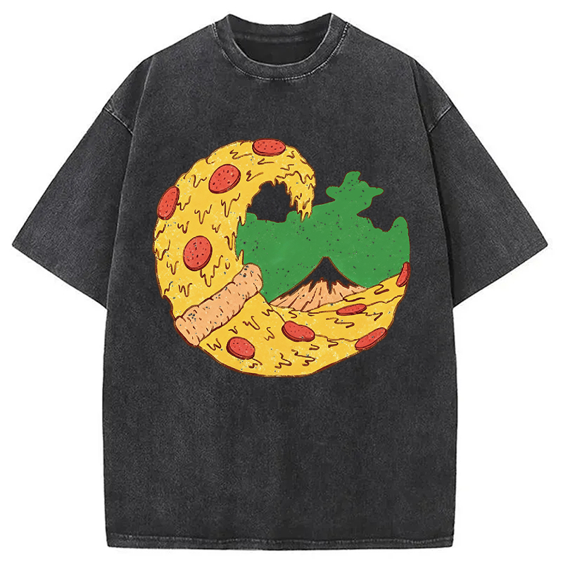 Modecanvas The Great Pizza of Kanagawa DTG Printing Washed T-Shirt