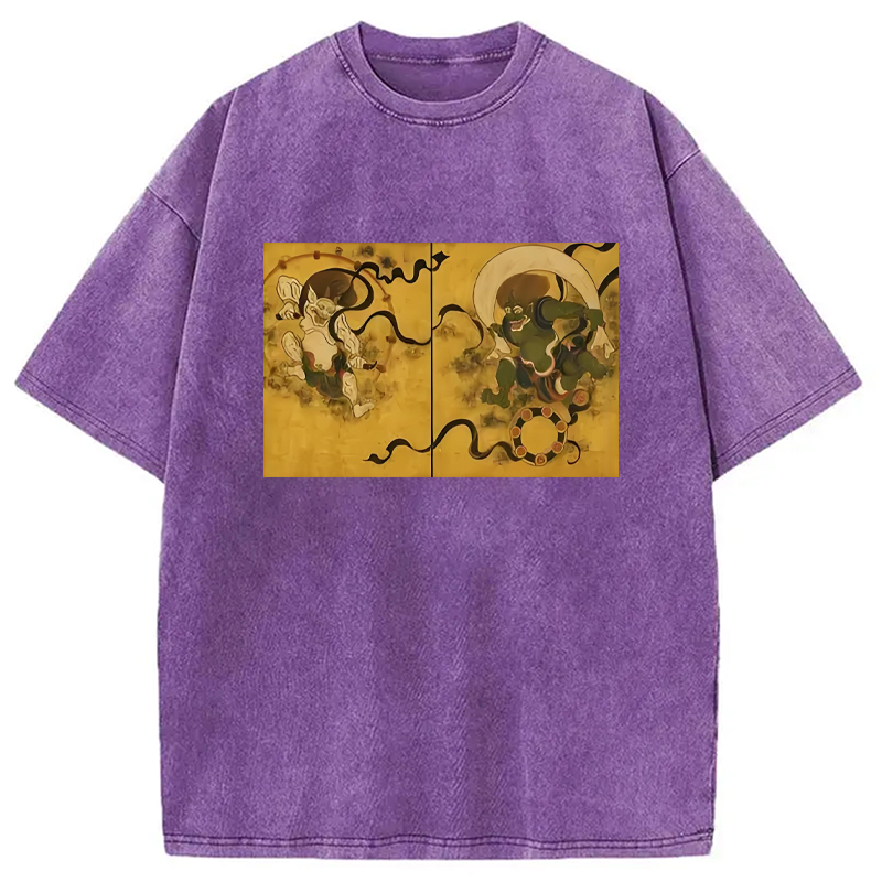 Modecanvas Fujin Raijin Japanese Ukiyo-e Washed T-Shirt