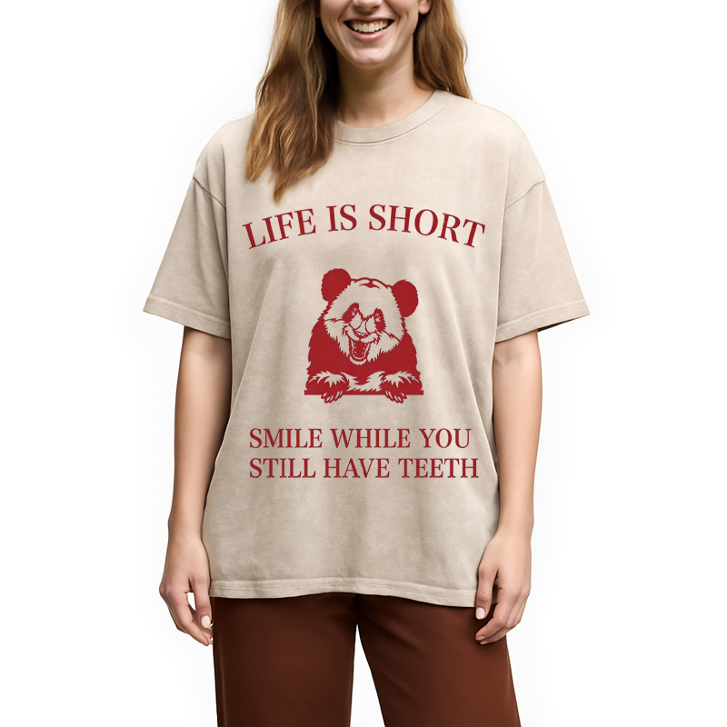 Modecanvas Funny Panda Meme DTG Printing Washed T-Shirt