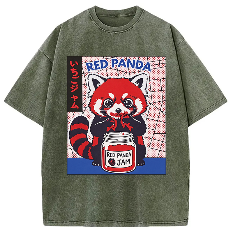 Modecanvas Red Panda DTG Printing Washed T-Shirt