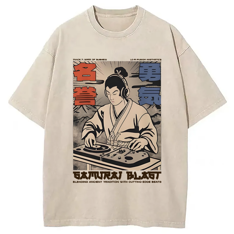 Modecanvas Samurai DJ Japanese Washed T-Shirt