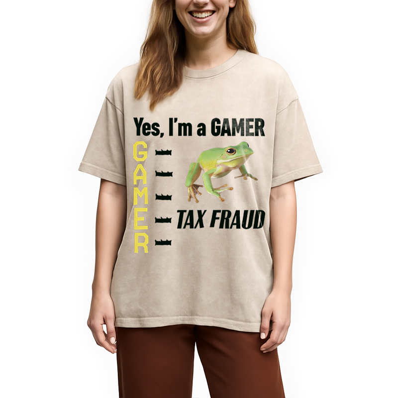 Modecanvas Frog Gamer Meme Washed T-Shirt