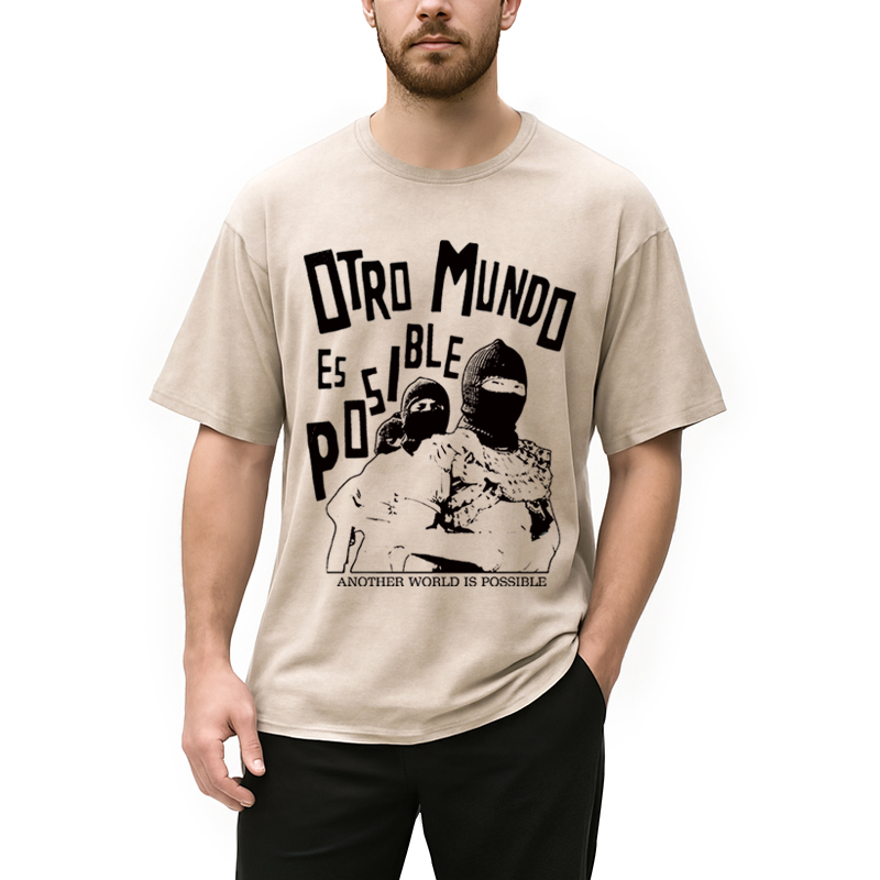 Modecanvas Another World is Possible DTG Printing Washed T-Shirt-modecanvas