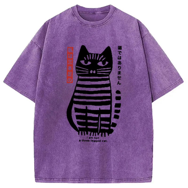 Modecanvas Bold Black and White Cat Washed T-Shirt