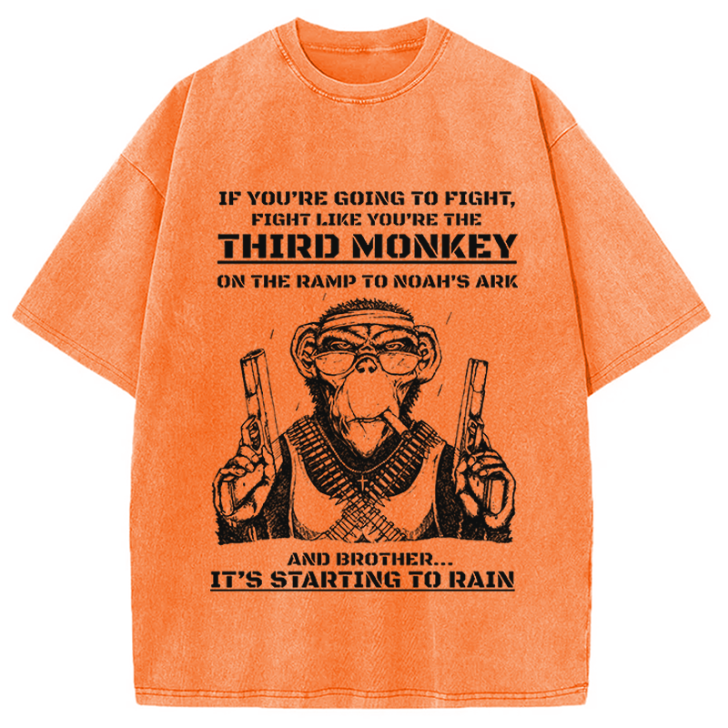 Modecanvas Funny Monkey Meme DTG Printing Washed T-Shirt