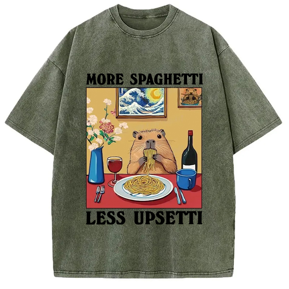 Modecanvas More Spaghetti Less Upsetti Capybara Washed T-Shirt
