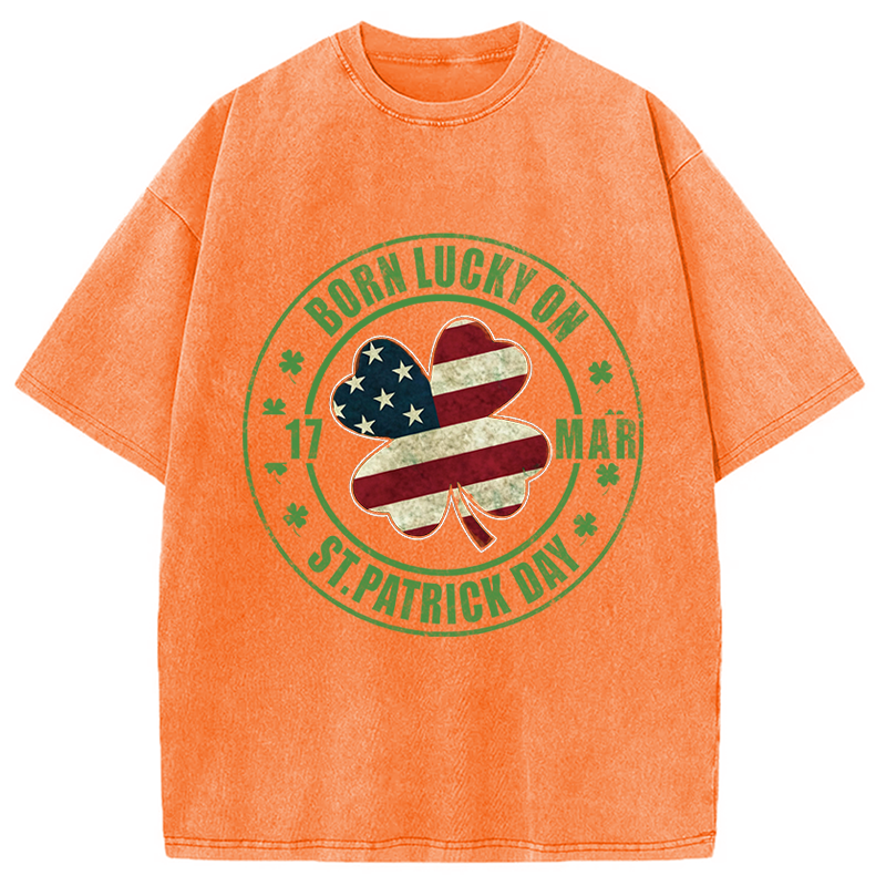 Modecanvas Born Lucky On St Patricks Day DTG Printing Washed T-Shirt