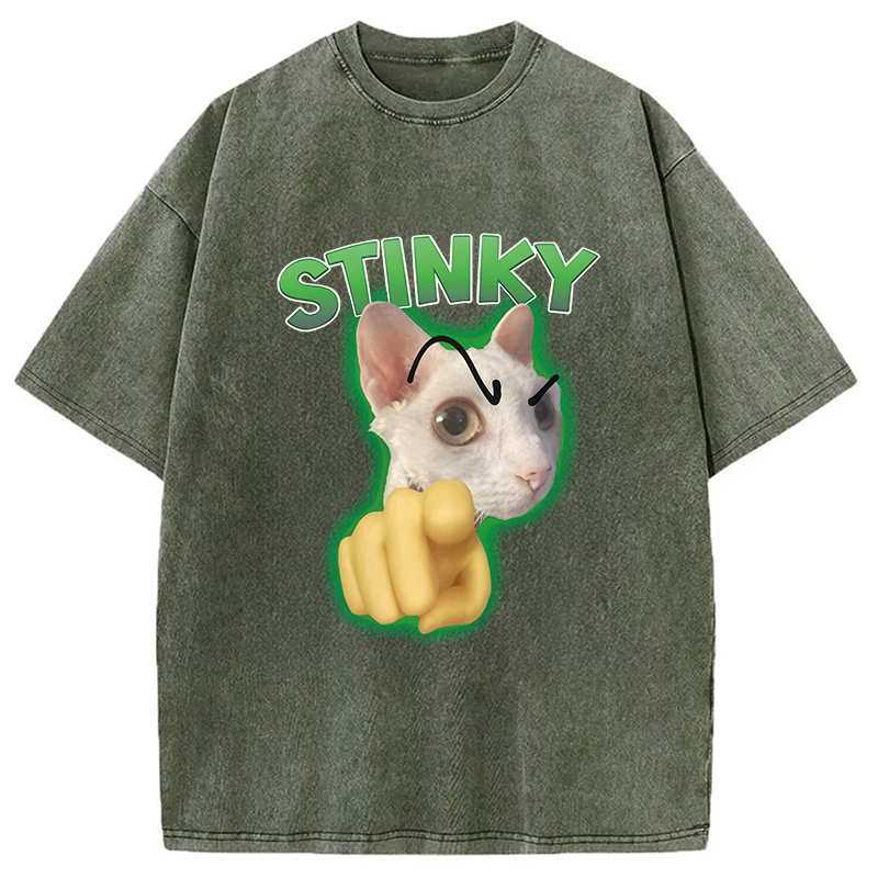 Modecanvas Stinky Funny Cat Meme DTG Printing Washed T-Shirt