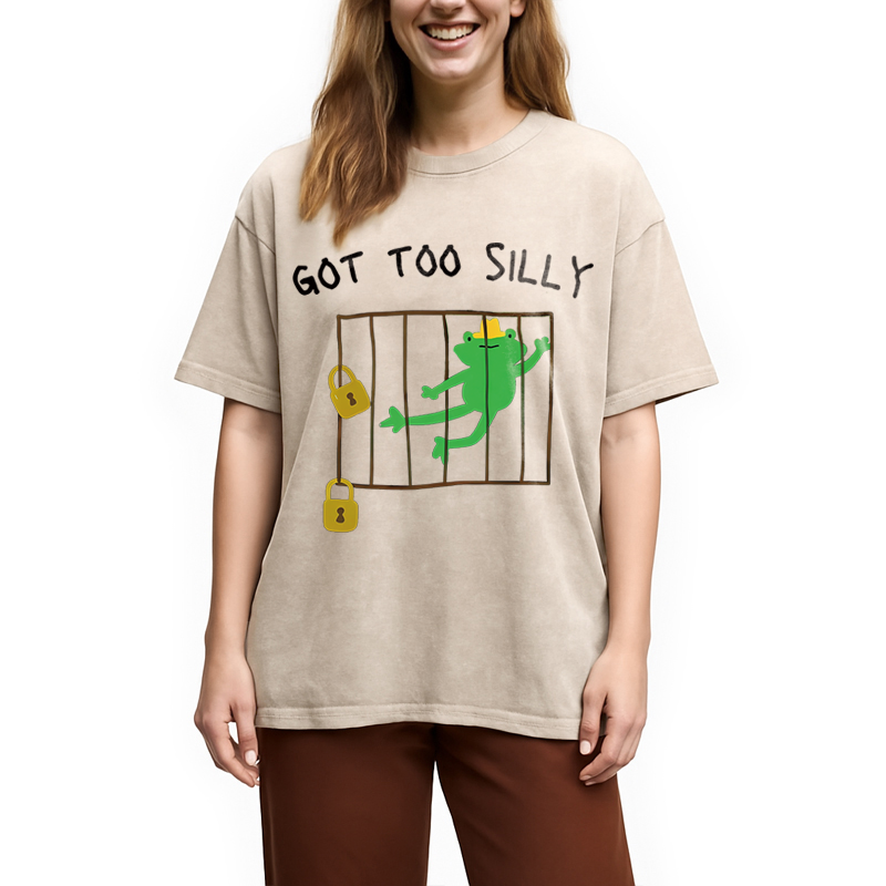 Modecanvas Got Too Silly Frog Meme DTG Printing Washed T-Shirt
