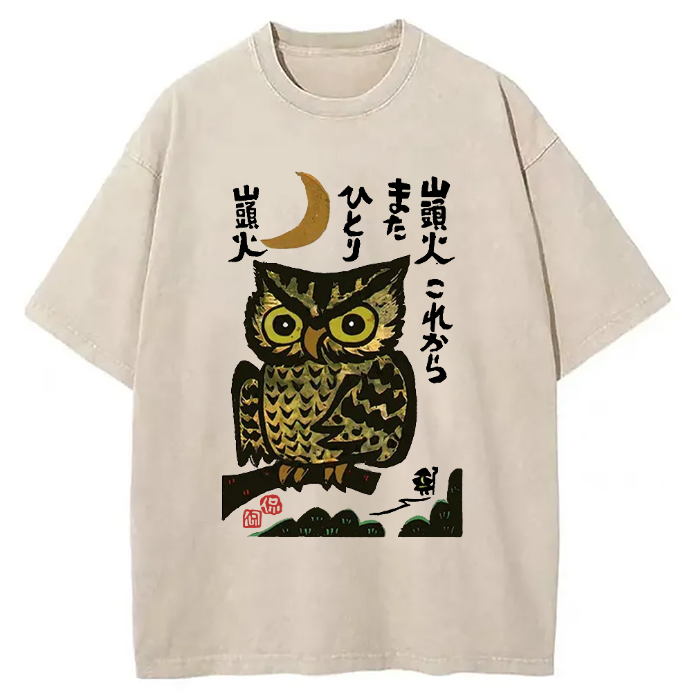 Modecanvas Woodcut Owl Washed T-Shirt