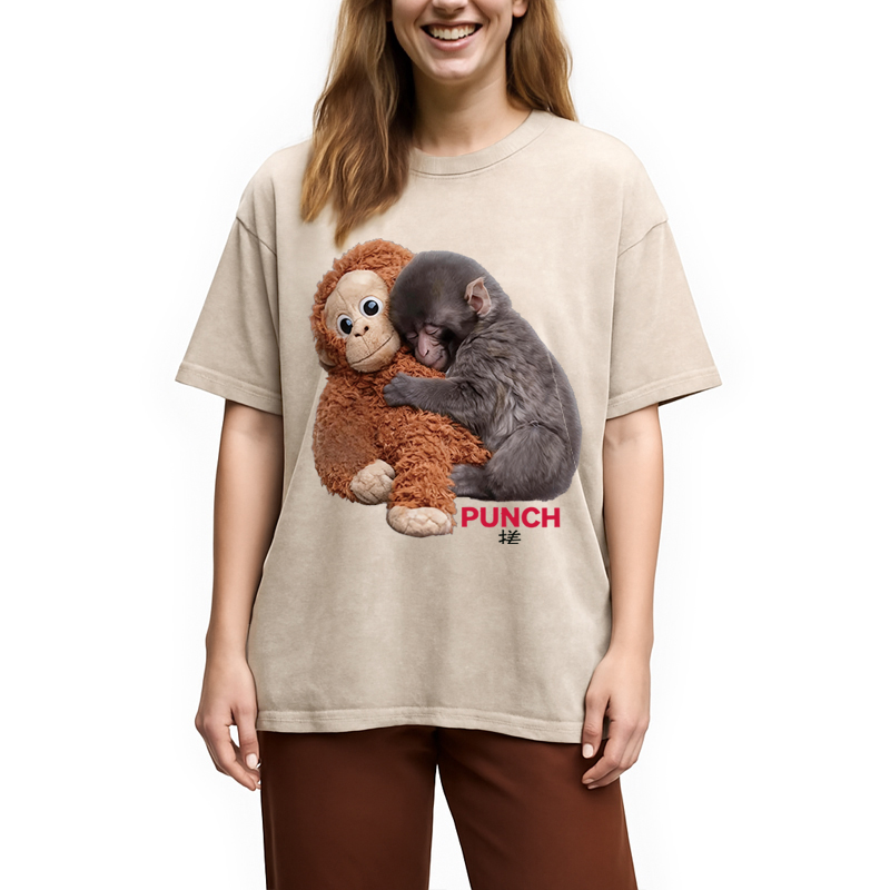 Modecanvas Cute Monkey DTG Printing Washed T-Shirt