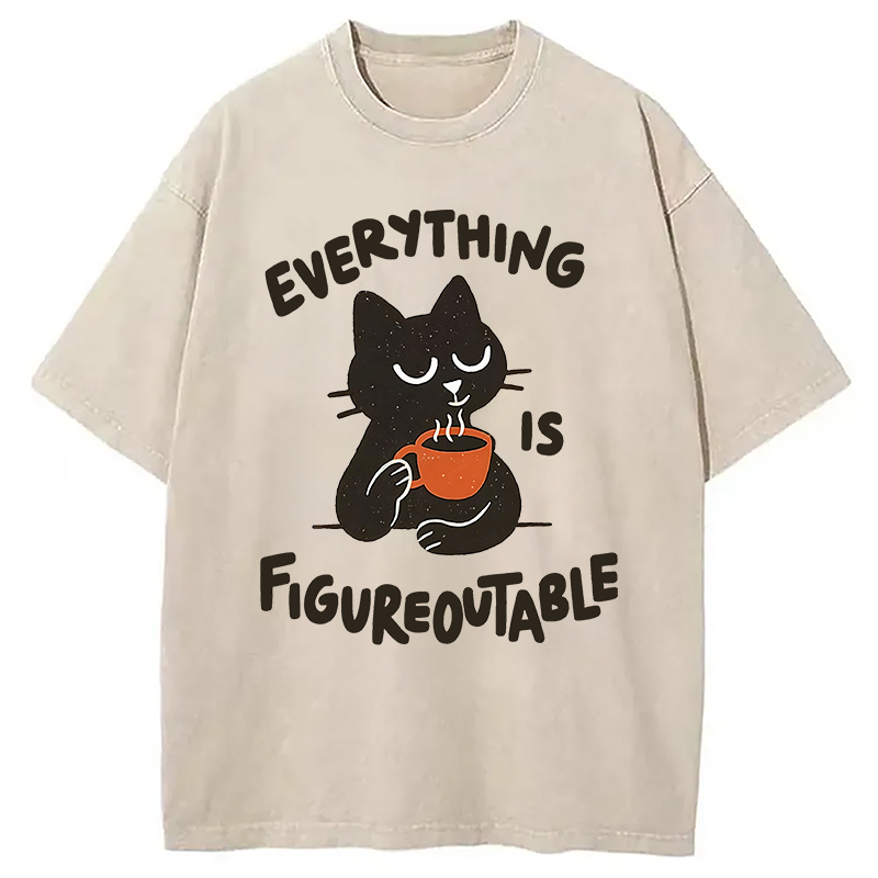 Modecanvas Cat Tasting Coffee Washed T-Shirt