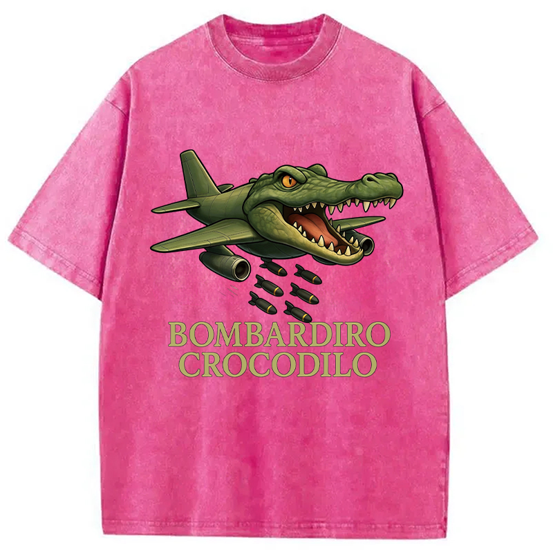 Modecanvas Bombardiro Crocodilo DTG Printing Washed T-Shirt-modecanvas