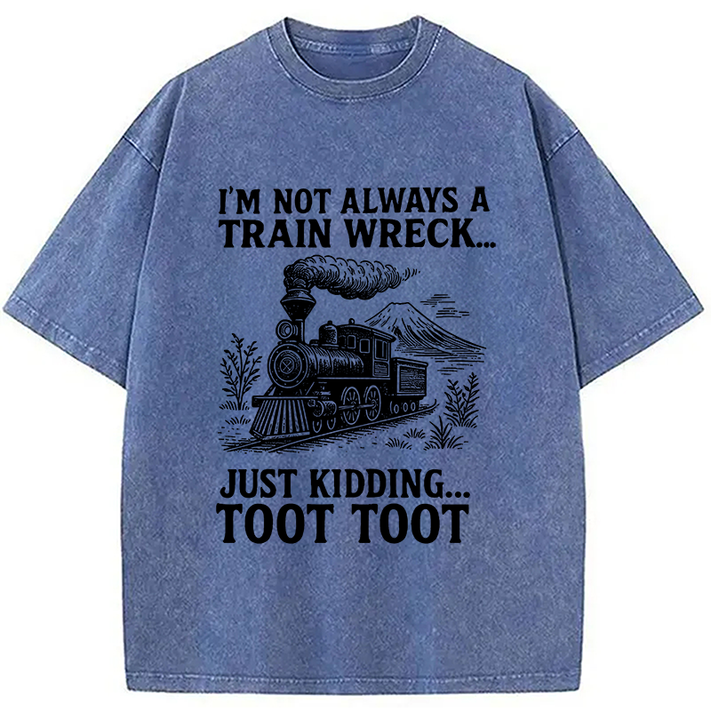 Modecanvas Funny Train Jokes DTG Printing Washed T-Shirt-modecanvas