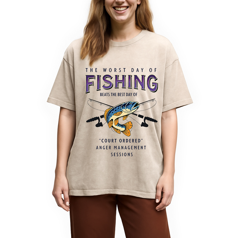 Modecanvas The Worst Day Of Fishing Beats DTG Printing Washed T-Shirt